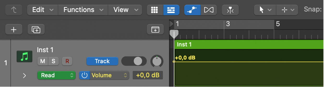 Figure. Showing track automation on for volume.