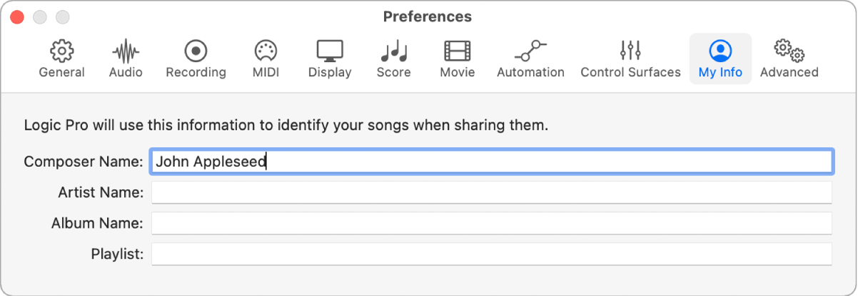 Figure. My Info preferences.