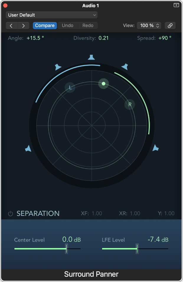 Figure. Stereo to Surround Panner window.