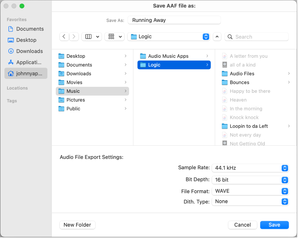 “Save AAF file as” dialog.