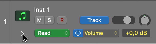 Figure. Pointing to the subtrack disclosure arrow.