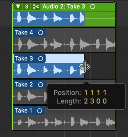 Figure. Dragging the take region’s lower-right edge.