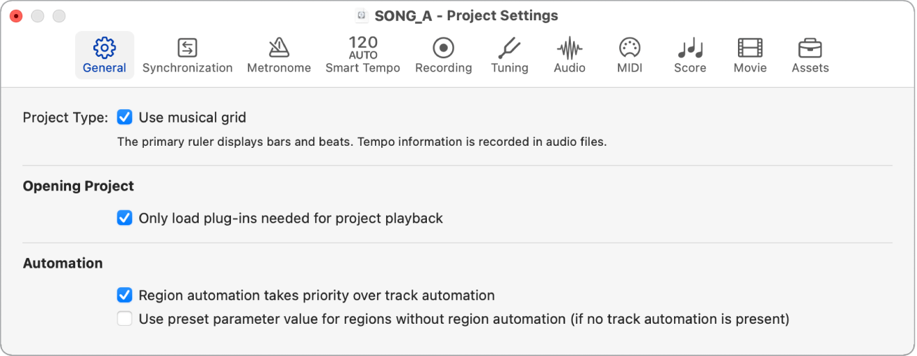 Figure. General settings.