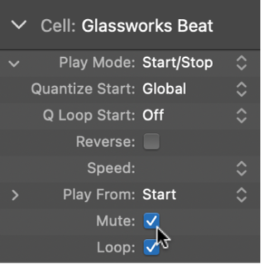 Figure. Mute checkbox in the Cell inspector.