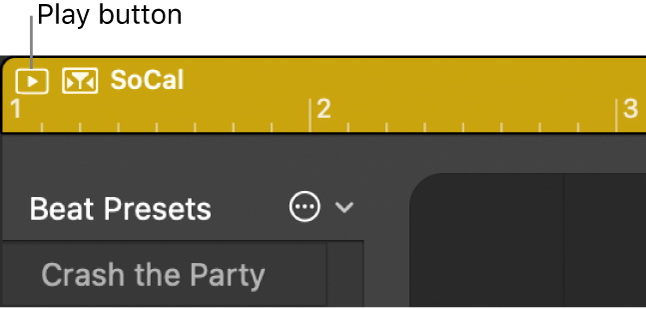 Figure. Clicking the Play button in the upper-left area of the Drummer Editor.