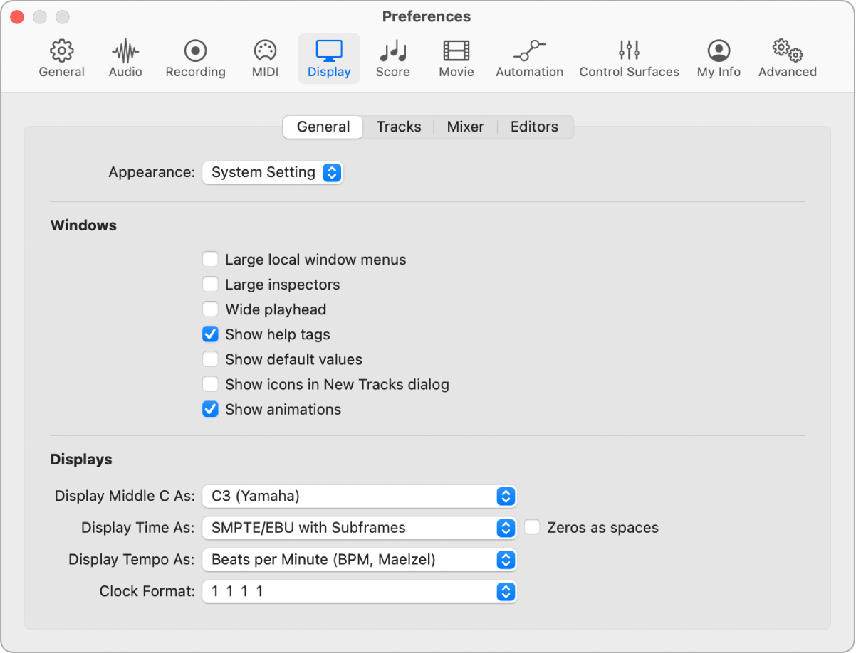 Figure. General Display preferences.