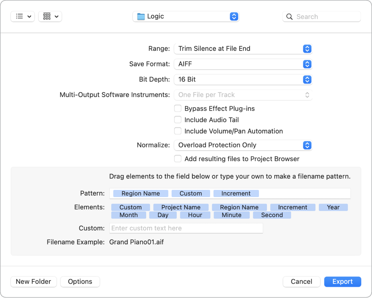 Figure. Region as Audio File dialog.