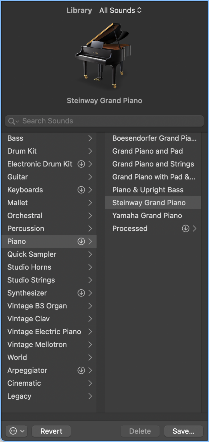 Figure. Library open, showing patch categories.