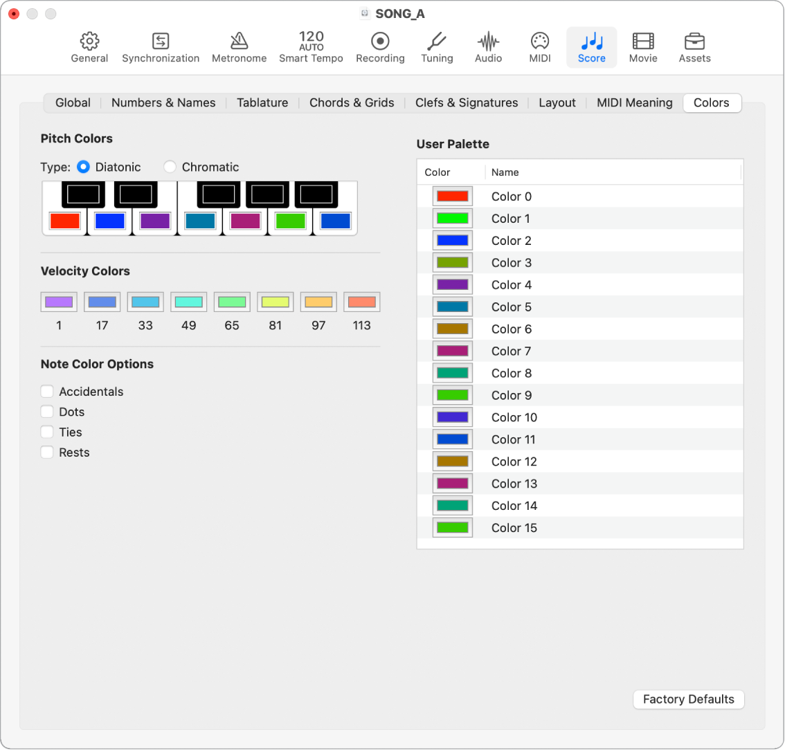 Figure. Score Colors settings.