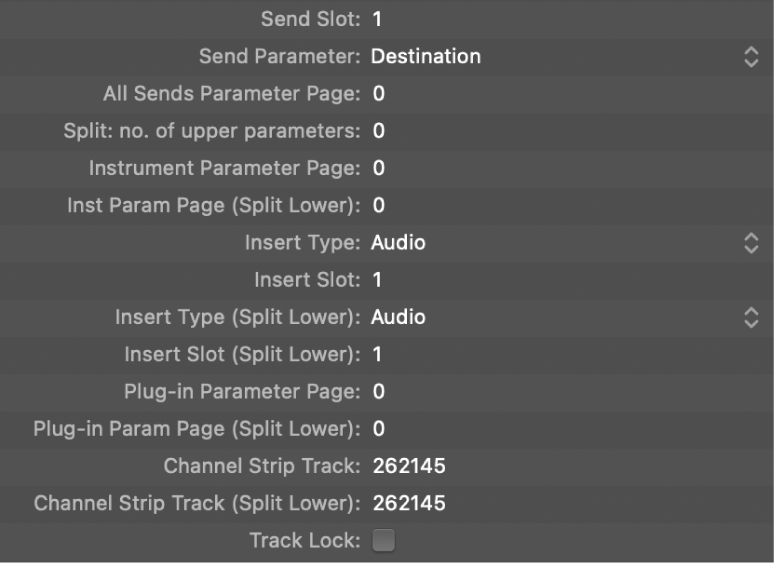 Figure. Picture of Control Surface Group Send and Plug-in parameters.