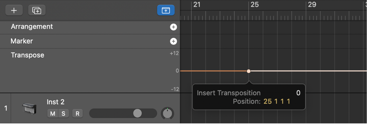 Figure. Transposition track showing entry of a transposition value in the field.