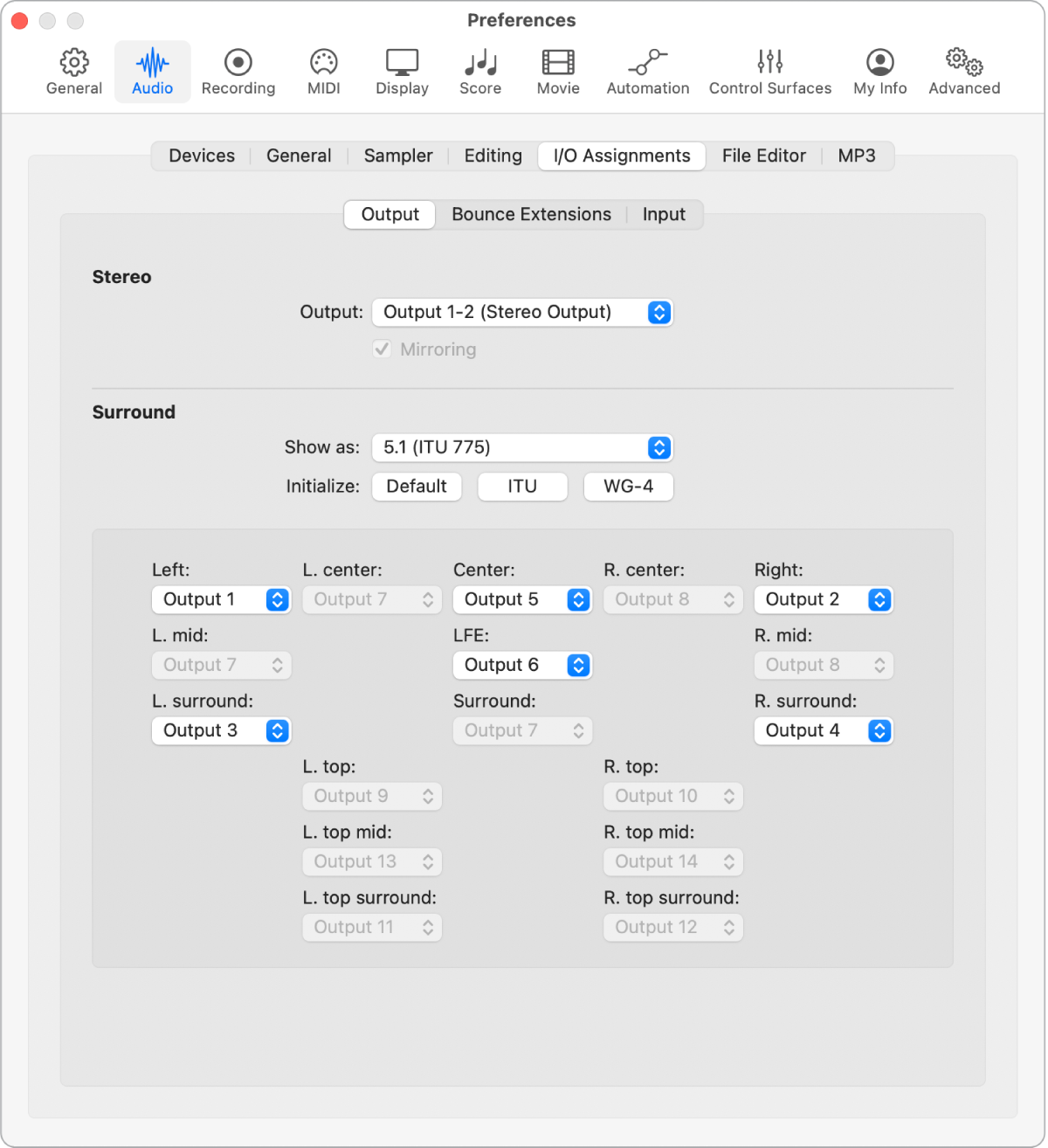 Figure. Output preferences.