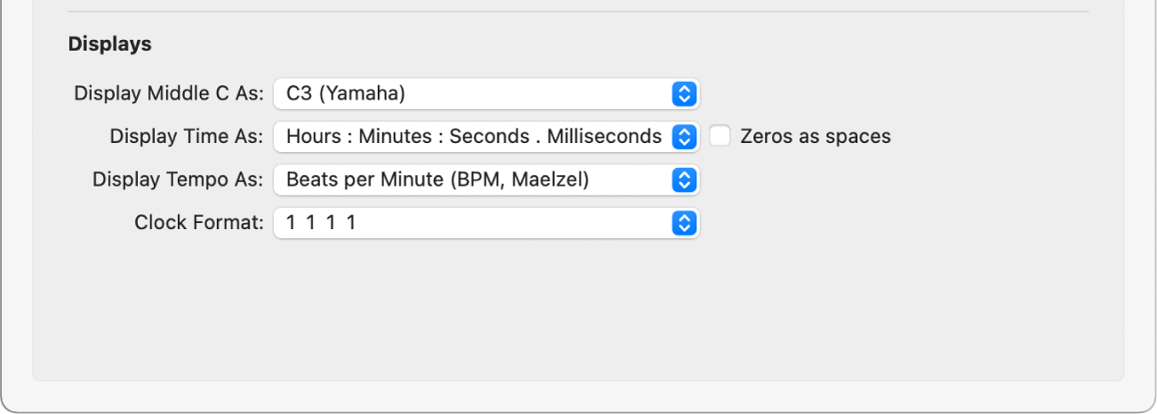 Figure. Displays section in the General pane in the Display preferences.