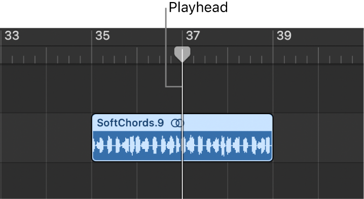 Figure. Splitting a region in the Tracks area using the playhead.