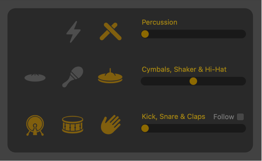 Ilustración. Editor Drummer con controles de variación de patrón electrónico.