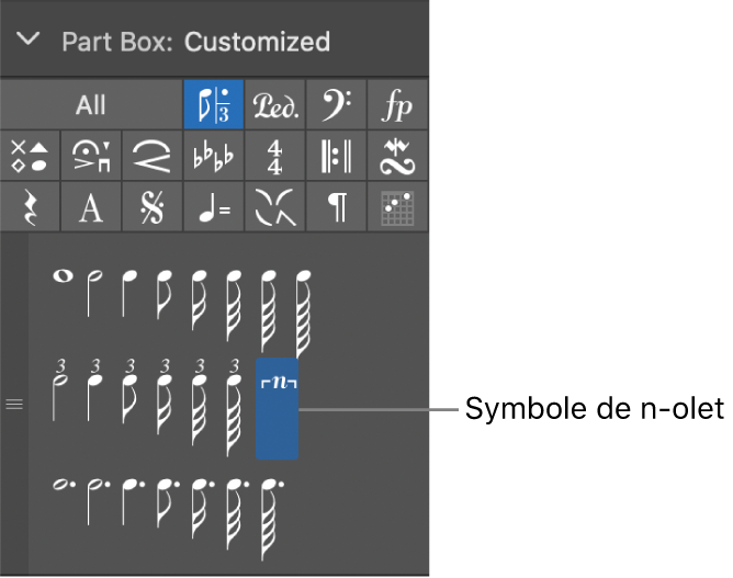 Figure. Symboles de N-triolet dans la palette des symboles