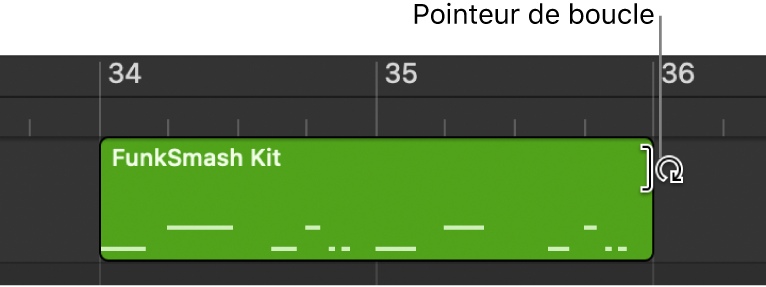 Figure. Pointeur Boucle apparaissant au-dessus du bord d’une région.