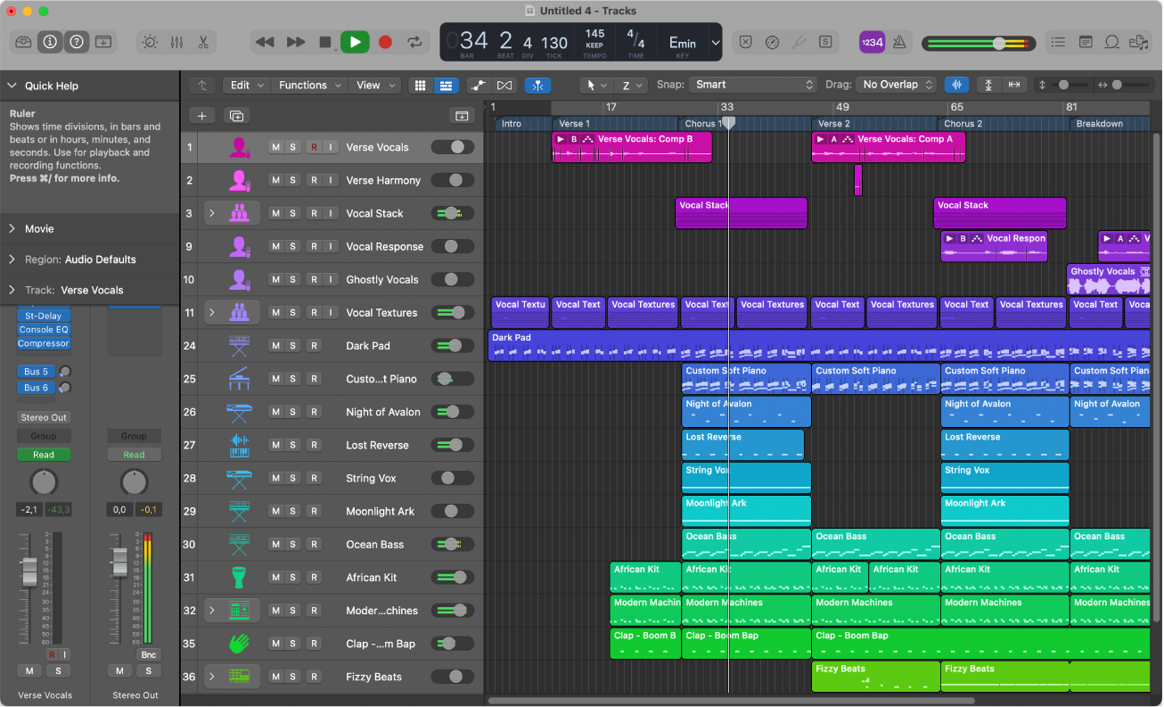 Figure. Fenêtre principale de Logic Pro.