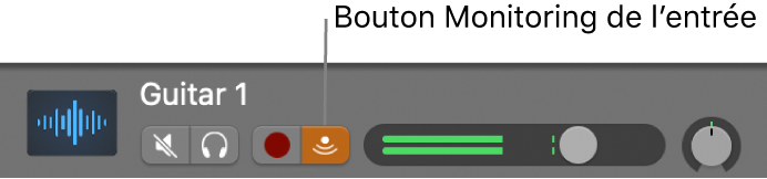 Figure. En-tête de la piste audio avec son bouton « Monitoring de l’entrée » sélectionné.