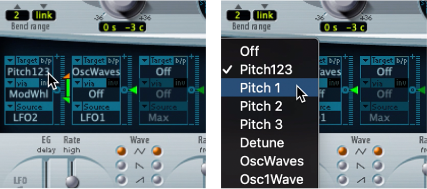 Figure. Menu local Target (cible de la modulation).