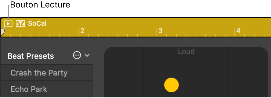 Figure. Bouton de lecture dans l’éditeur de drummer.