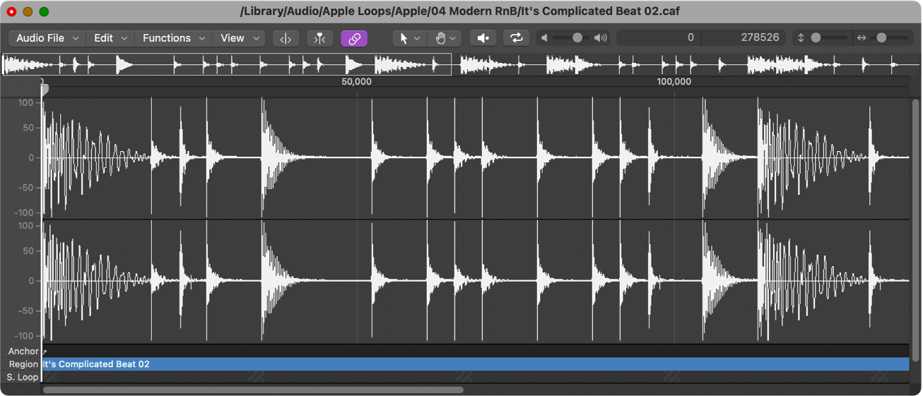 Figure. Éditeur de fichier audio de Logic Pro.