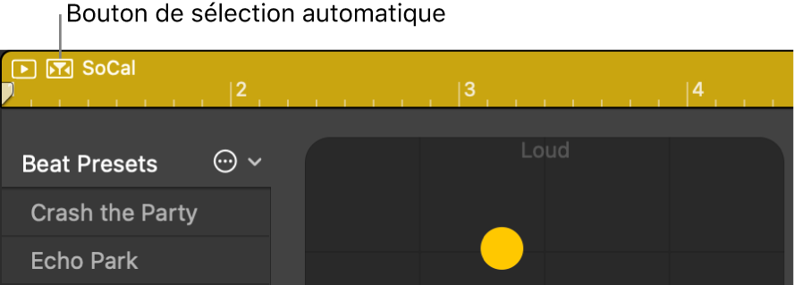 Figure. Bouton de sélection automatique dans l’éditeur de drummer.