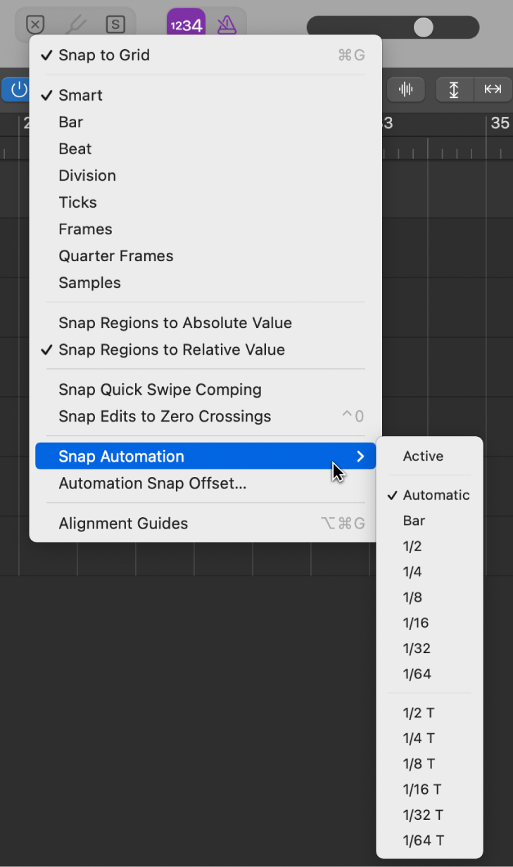 Figure. Pointeur placé sur la commande du menu local Aligner l’automation.