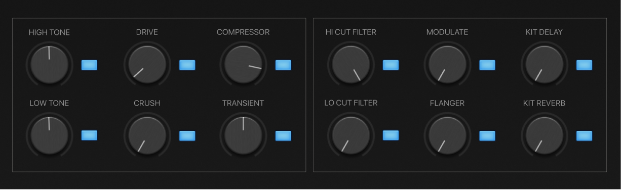 Figure. Paramètres Smart Controls pour la tonalité et les effets d’ensemble