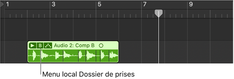 Figure. Pointeur placé sur le menu local Dossier de prises.