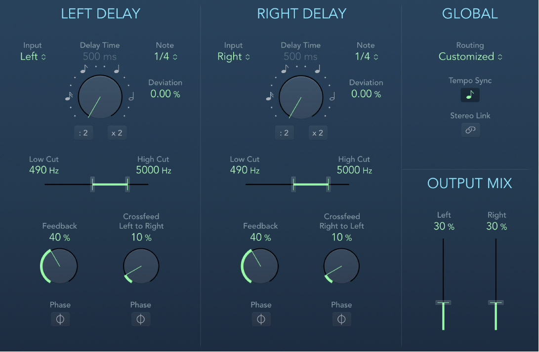 図。Stereo Delayウインドウ。