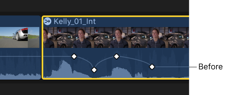 A keyframe curve in the Audio Animation editor before an adjustment