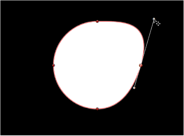 The viewer showing a tangent handle being lengthened independently of its opposing tangent handle