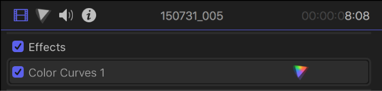 Effet Courbes de couleur dans la section Effets de l’inspecteur vidéo