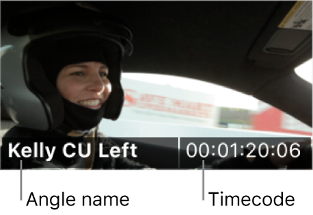 Le nom de l’angle et le timecode affichés sur un angle