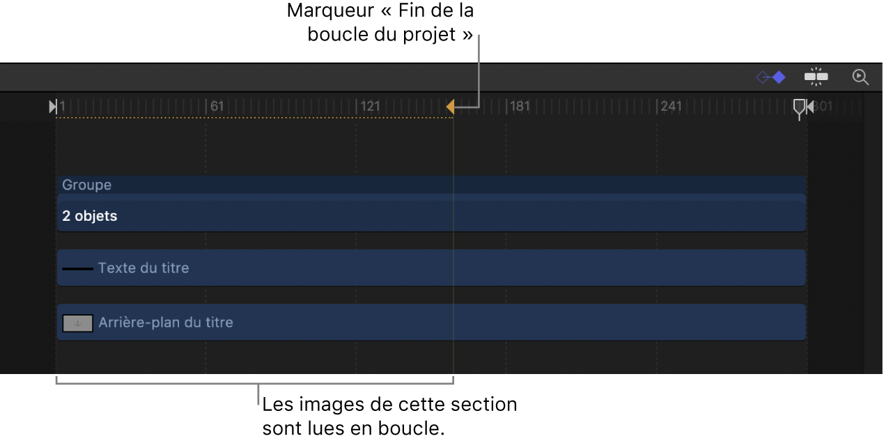 Marqueur « Fin de la boucle du projet » dans la timeline