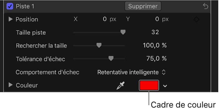 Inspecteur affichant les commandes de couleur d’un suivi