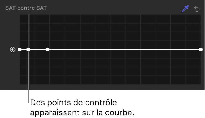 Inspecteur de filtres affichant des points de contrôle sur la courbe Saturation contre saturation