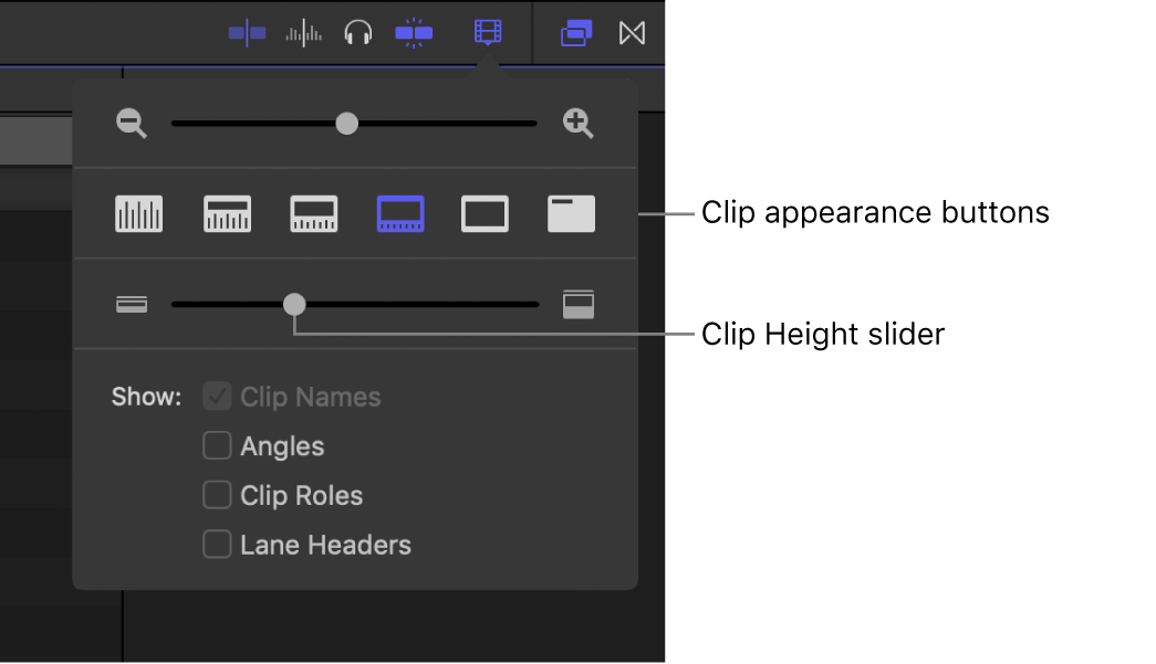 The clip appearance controls