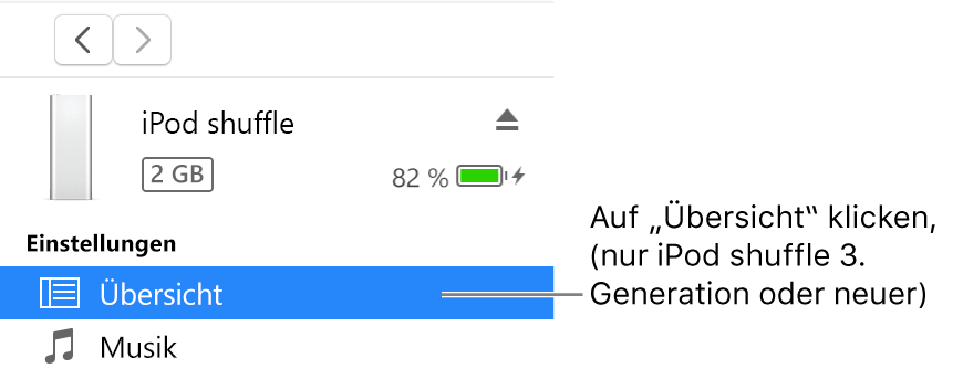 Das Fenster „Gerät“ mit links in der Seitenleiste ausgewählter Option „Übersicht“