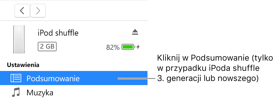 Okno urządzenia z pozycją Podsumowanie zaznaczoną na pasku bocznym po lewej.