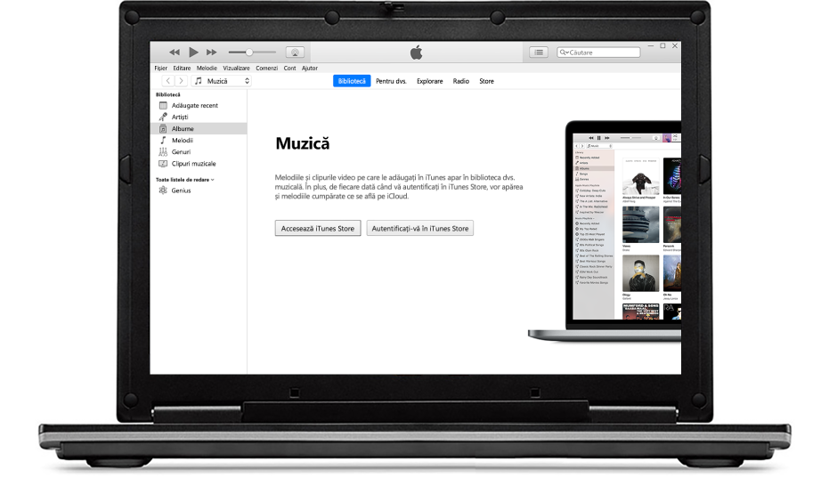 Un PC cu o bibliotecă iTunes nouă, goală.
