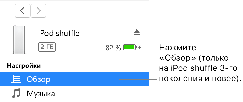 Окно устройства с выбранным пунктом «Обзор» в боковом меню слева.