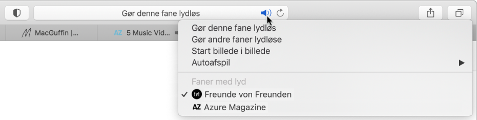 En liste med websteder, der afspiller lyd.