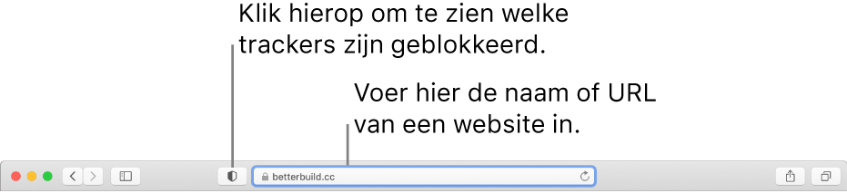 De knoppenbalk in Safari met de knop 'Privacyrapport' en een website in het slimme zoekveld.