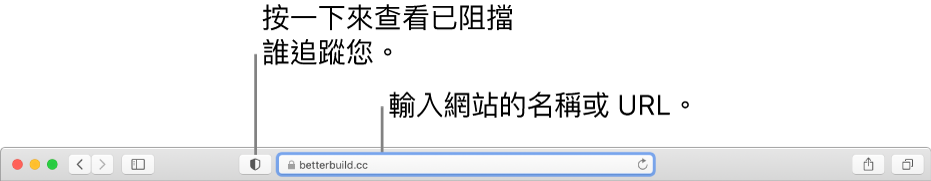 Safari 工具列顯示「隱私權報告」按鈕和「智慧型搜尋」欄位中的網站。