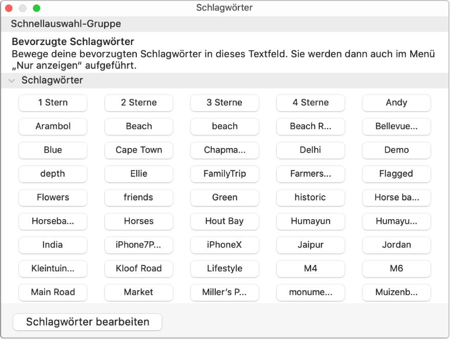 Schlagwörter im Fenster „Schlagwortmanager“.