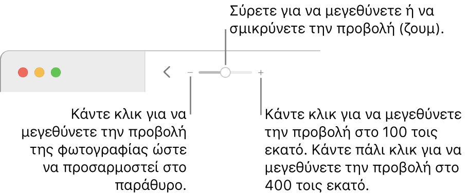 Η γραμμή εργαλείων όπου εμφανίζονται χειριστήρια ζουμ.