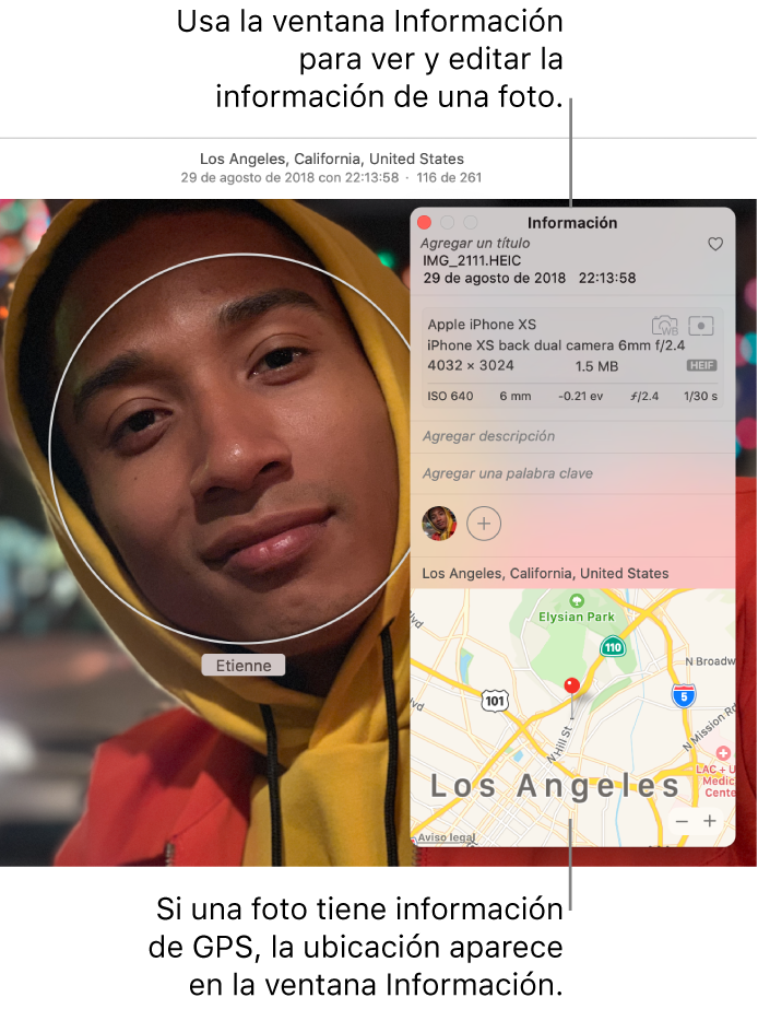 La ventana Información de una foto.