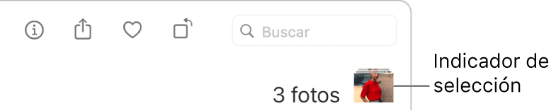 Un indicador de selección que muestra que hay tres fotos seleccionadas.